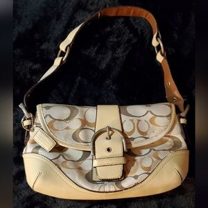 "Coach" Beige and Brown Signature Shoulder Bag